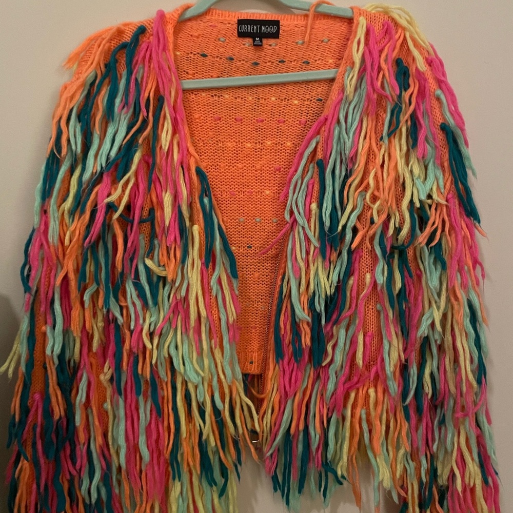 Current mood rainbow shag sweater